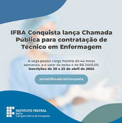  IFBA Vitória da Conquista lança Chamada Pública para contratação de Técnico em Enfermagem